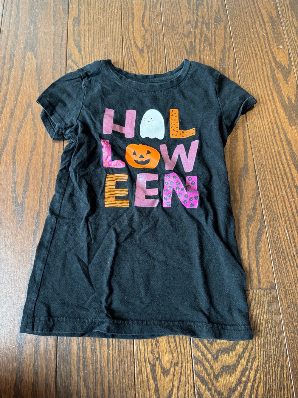Cat & Jack Black Halloween Graphic Tee with Pink and Orange Letters